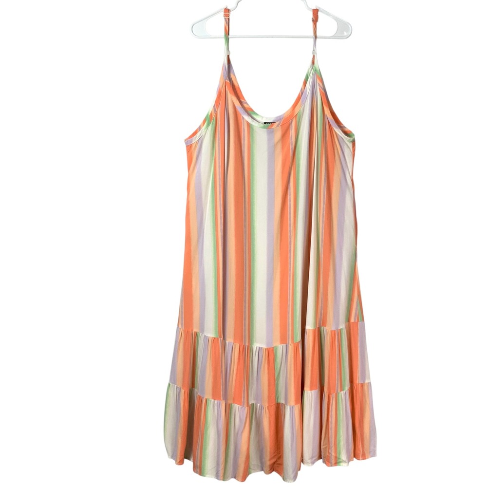 Torrid Orange Striped Midi Dress 3X Pullover Scoop Sleeveless Tiered Hem